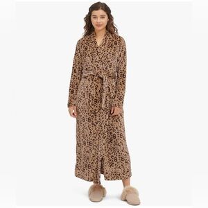 NWT UGG® Leopard Print Long Sleeve Double Fleece Long Wrap Marlow Cozy Robe